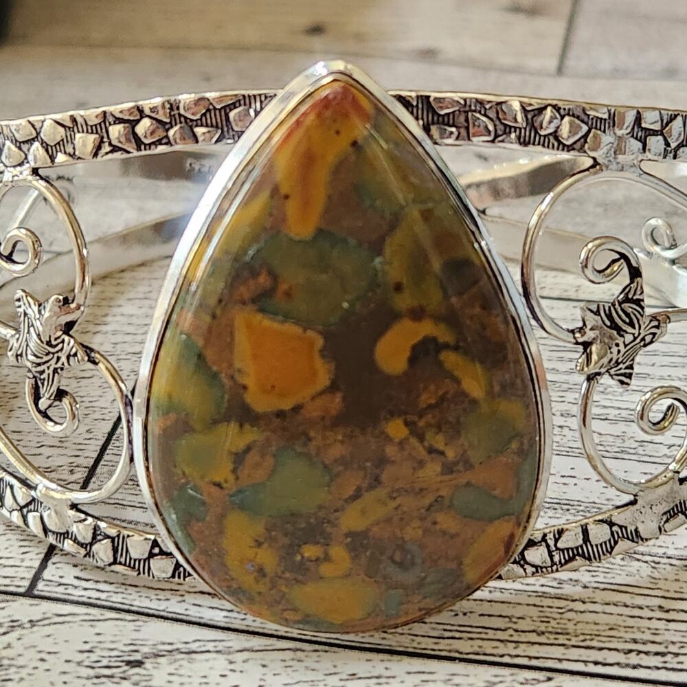 Earthy Jasper Silver Cuff Bracelet - Natural Elegance